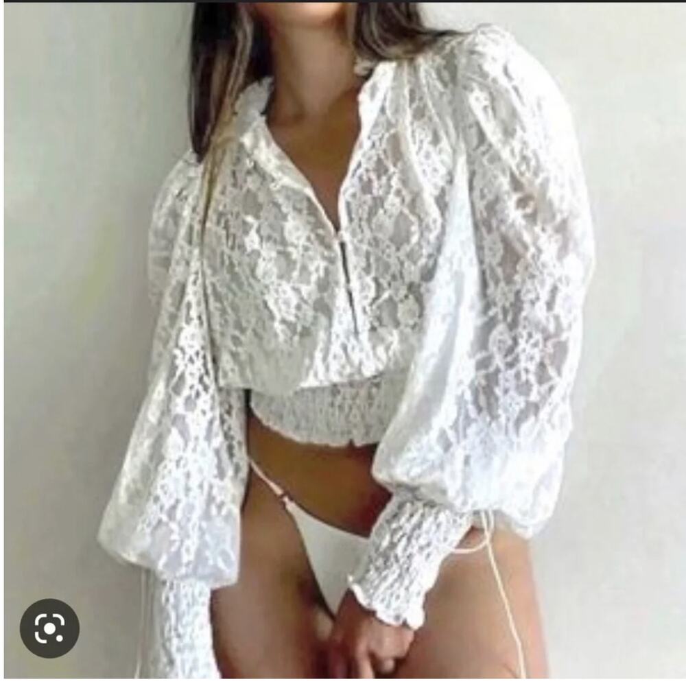 For Love & Lemons White Lace Peasant Blouse